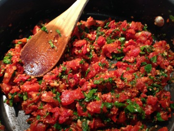 Finished Tomato Arugula in pan